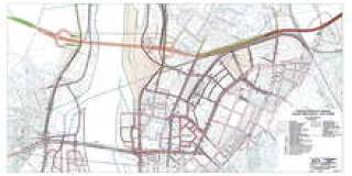 Новые переправы через Даугаву: Северная (красным) и туннель Ханзас (синим).